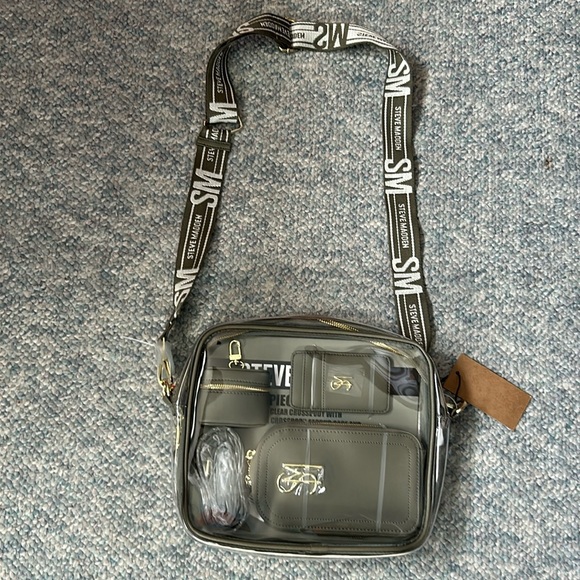 🦋NWT🦋 Steve Madden 4 piece set clear Crossbody w phone‎ earbud & card case - Picture 1 of 6